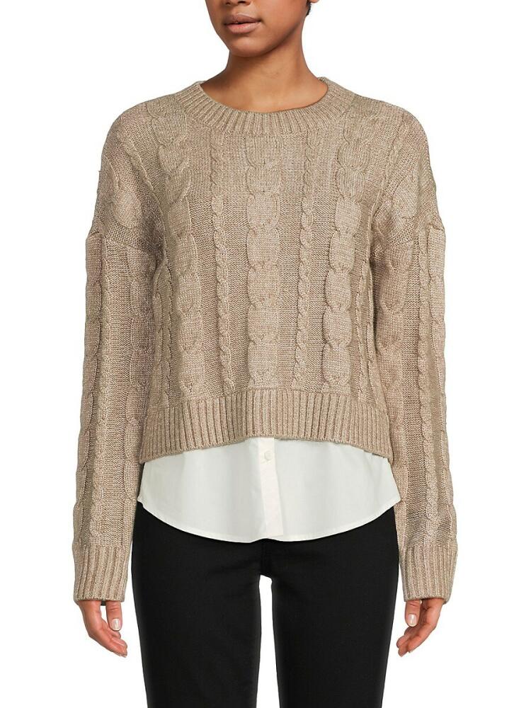 Design 365 Women's Cable Knit Crewneck Sweater - Taupe Cover