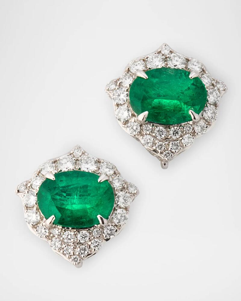 Piranesi 18K White Gold Oval Emerald and Diamond Stud Earrings Cover