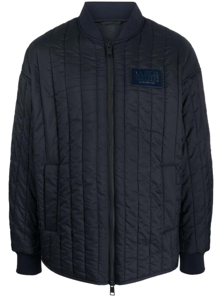 Armani Exchange logo-patch quilted bomber jacket - Blue Cover