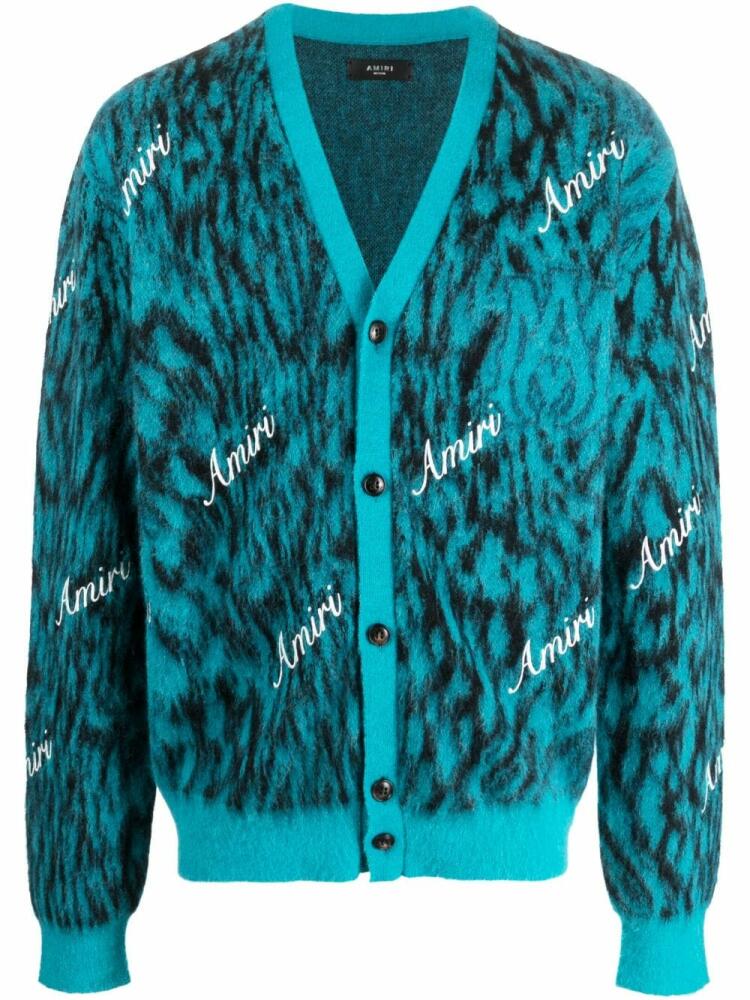 AMIRI logo-print knitted cardigan - Blue Cover