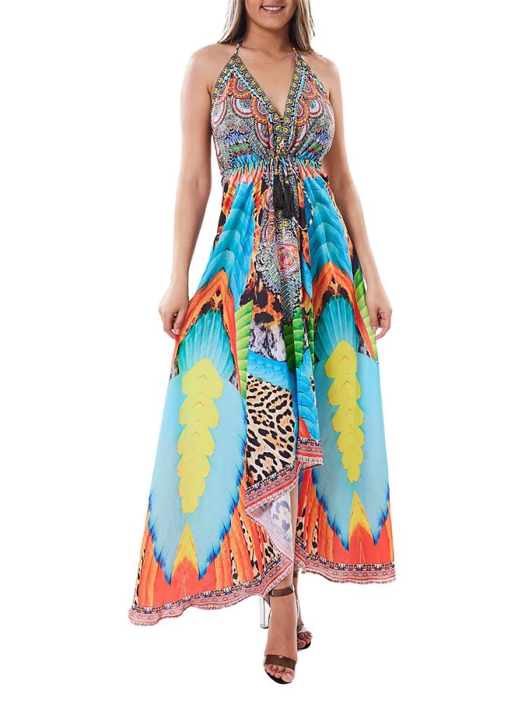 Ranee's Women's Mixed Print Halter Cover Up Dress - Blue Multi Cover