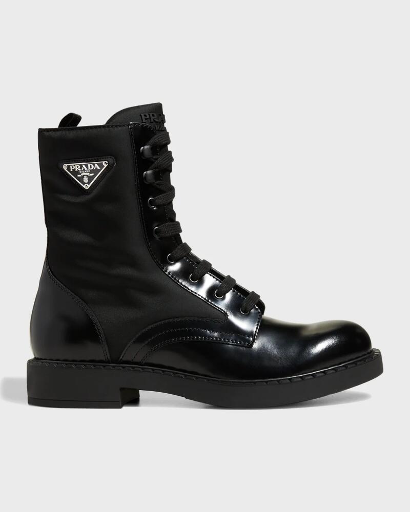 Prada Men's Nylon & Leather Triangle Logo Combat Boots Cover