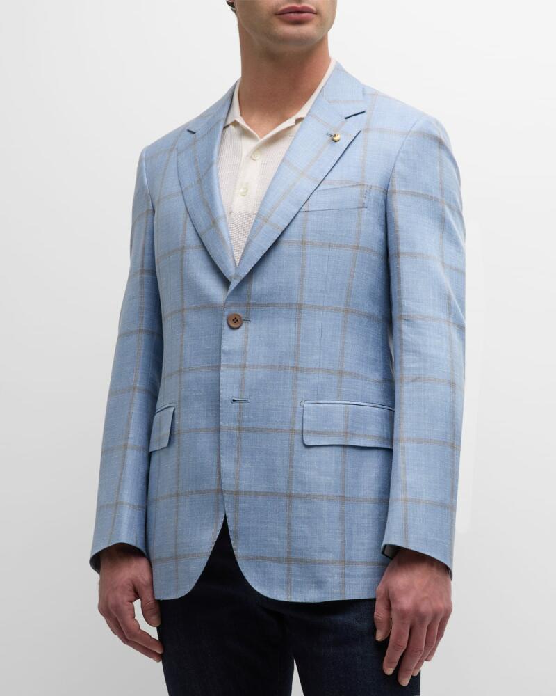 Stefano Ricci Men's Windowpane Single-Breasted Blazer Jacket Cover