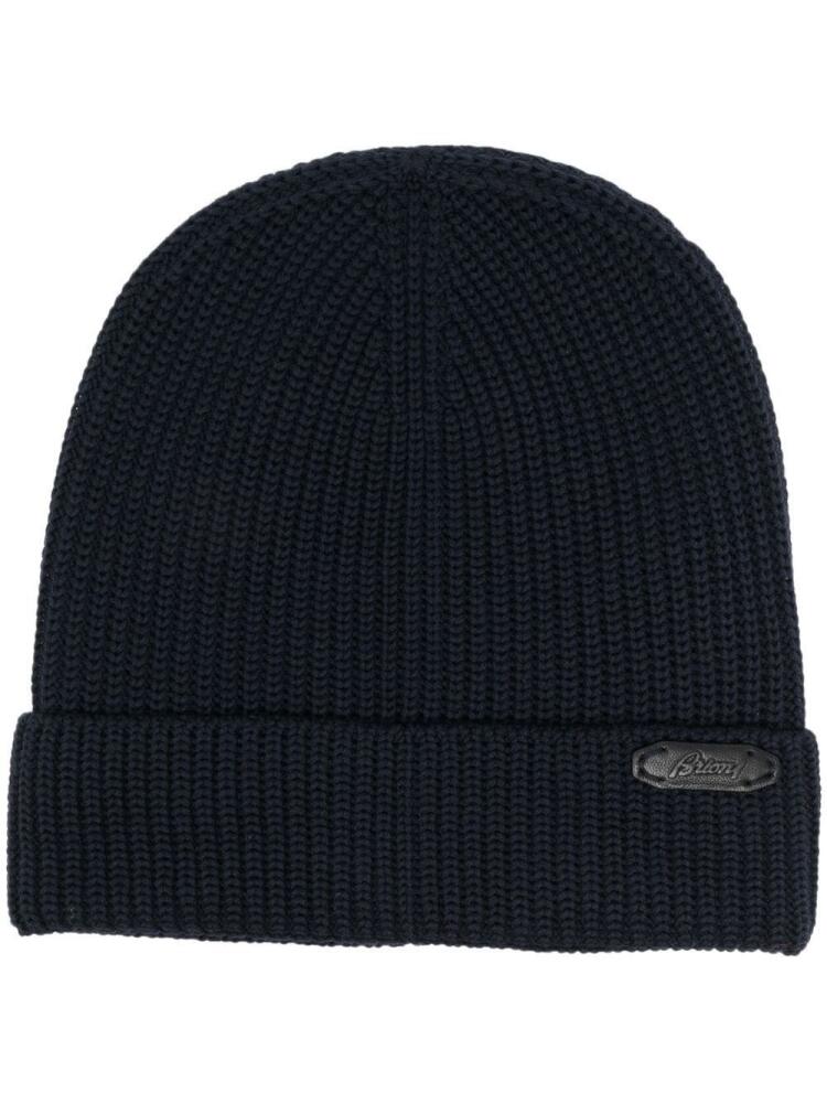 Brioni logo-patch ribbed knit hat - Blue Cover