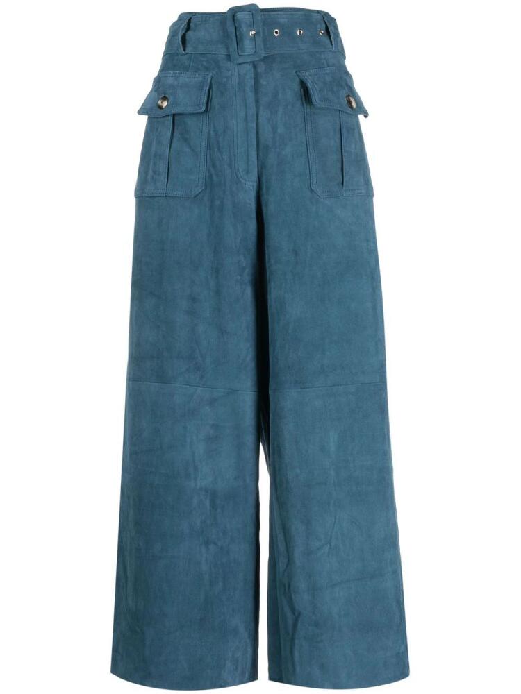 PAULA wide-leg suede trousers - Blue Cover