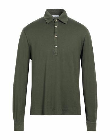 Boglioli Man Polo shirt Military green Cotton, Cashmere Cover