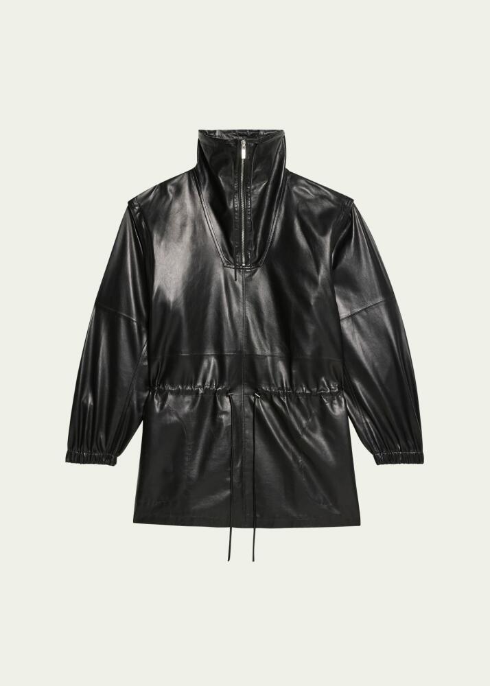 Helmut Lang Leather Drawstring Coat with Removable Sleeves Cover