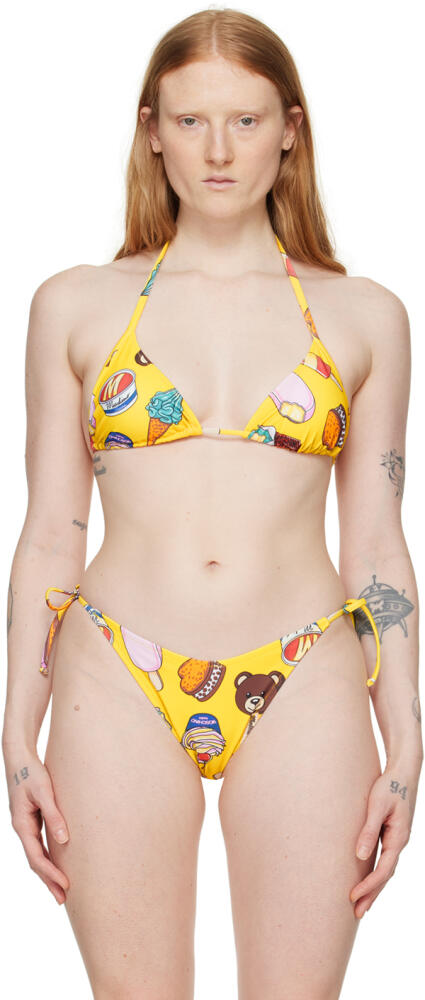 Moschino Yellow Printed Bikini Top Cover