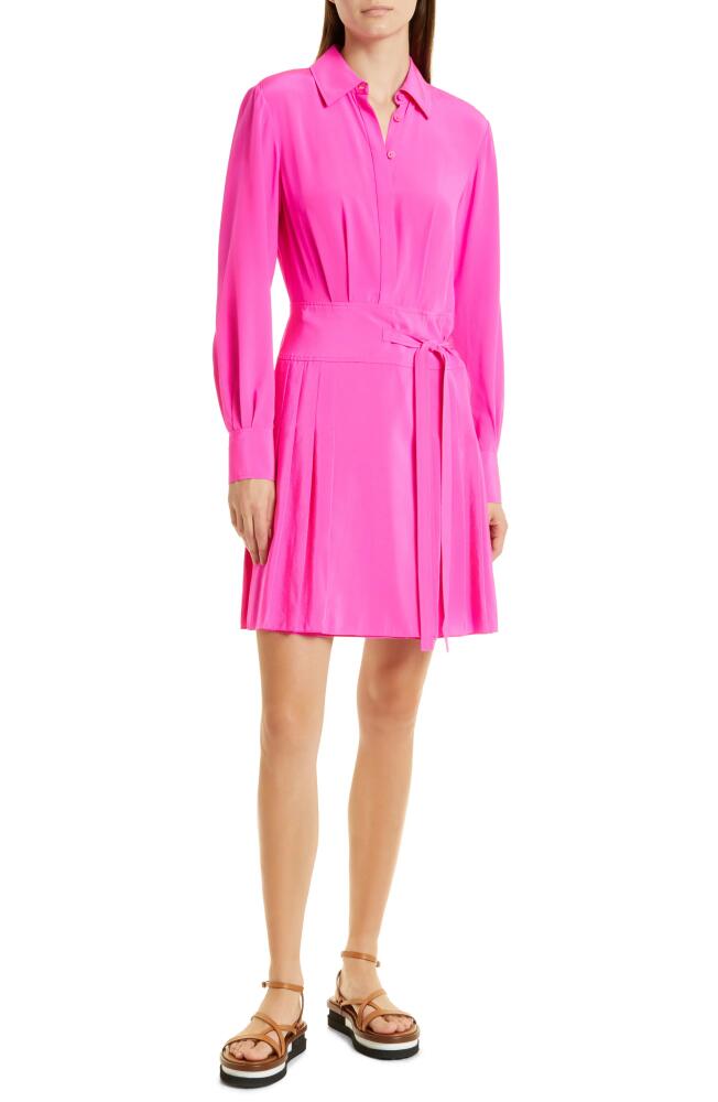 JASON WU Pleated Long Sleeve Silk Shirtdress in Fuchsia Cover