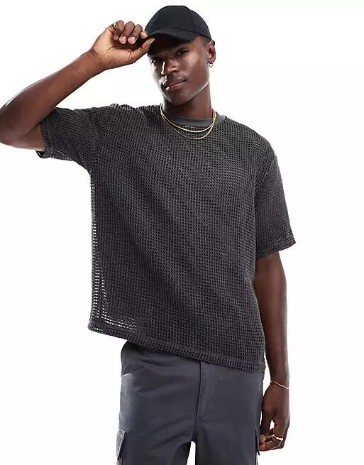 Pull & bear double layered mesh t-shirt in black Cover