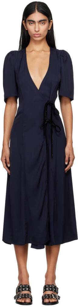 GANNI Navy Wrap Midi Dress Cover