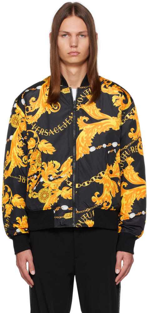 Versace Jeans Couture Black & Yellow Chain Couture Reversible Bomber Jacket Cover