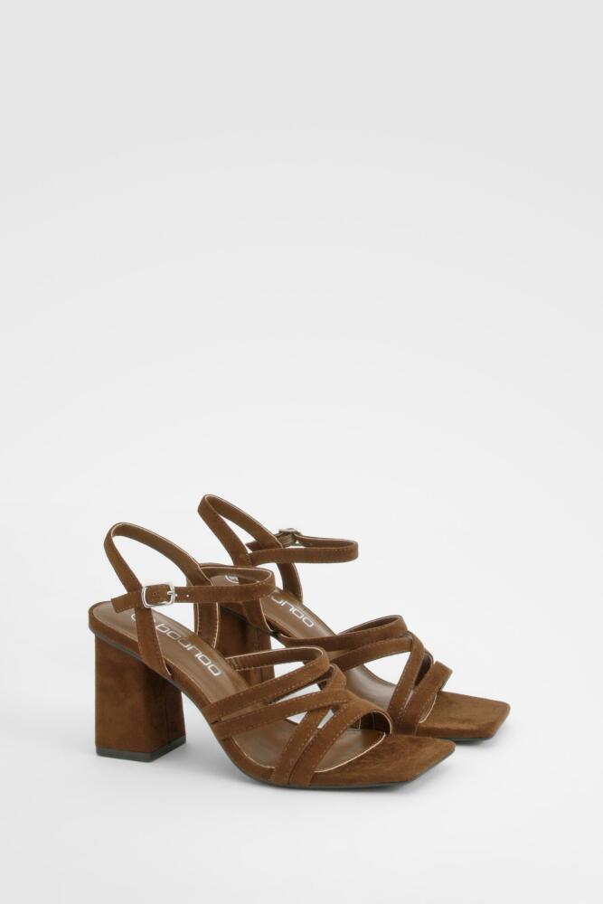 boohoo Womens Square Toe Strappy Two Part Block Heels - Brown Cover