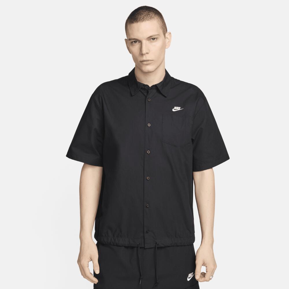 Nike Men's Club Short-Sleeve Oxford Button-Up Shirt in Black Cover