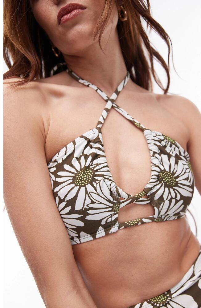 Topshop Halter Bikini Top in Khaki Multi Cover