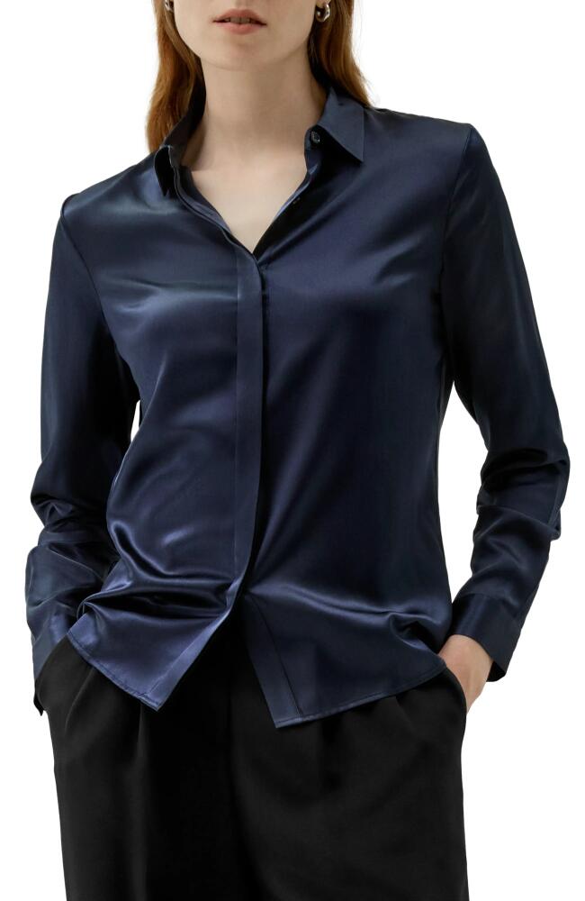 Lilysilk Basic Concealed Placket Silk Shirt in Navy Blue Cover