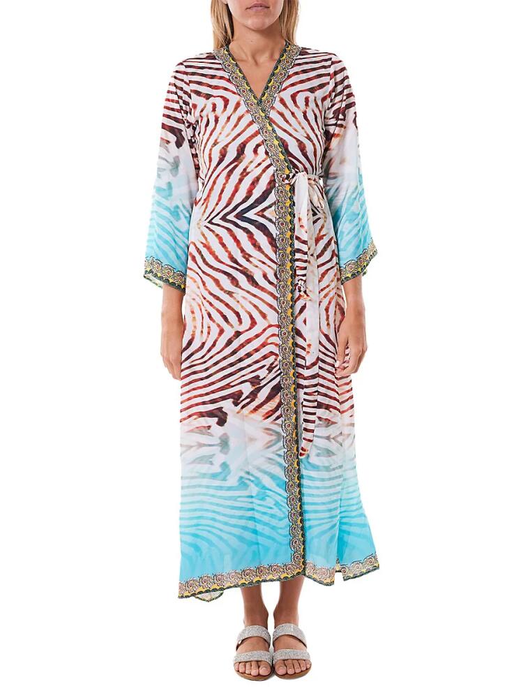 Ranee's Women's Zebra Print Wrap Swim Cover Up Dress - Blue Multi Cover