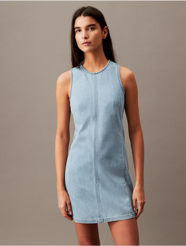 Calvin Klein Women's Chambray Mini Shift Dress - Blue Cover