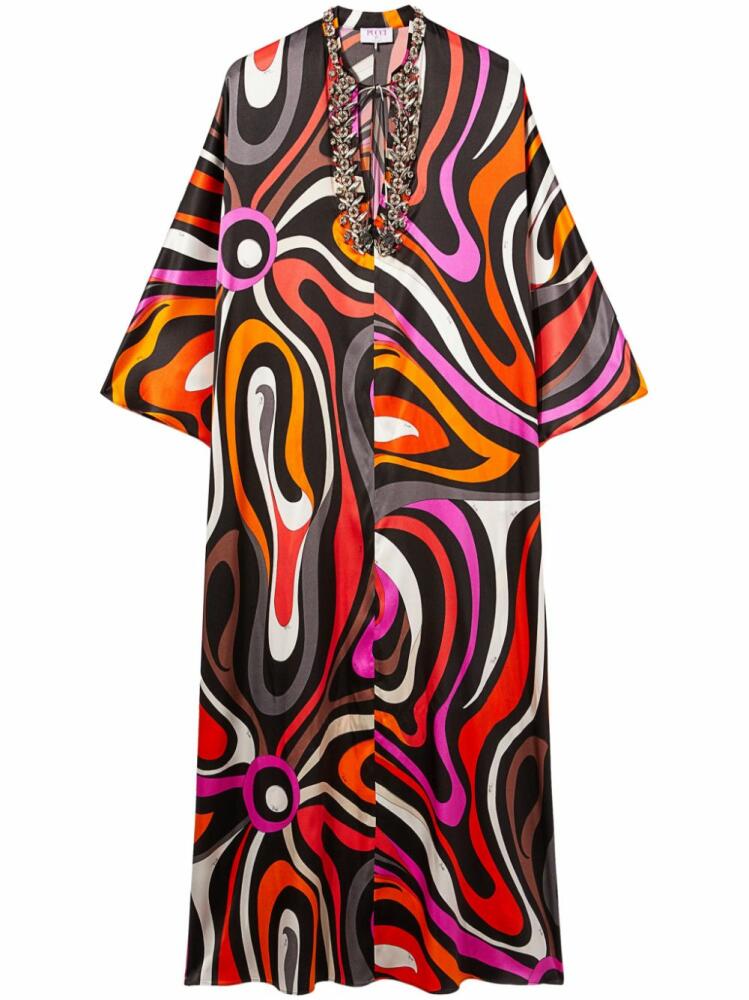 PUCCI Marmo-print bead-embellished kaftan dress - Black Cover