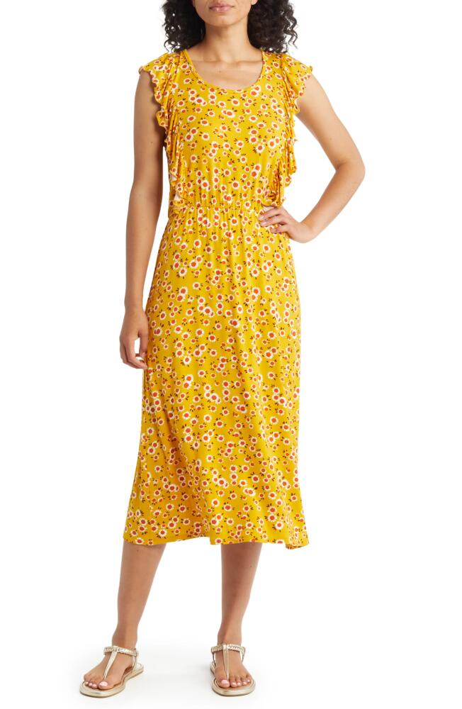 Loveappella Floral Print Flutter Sleeve Dress in Sunflower Cover