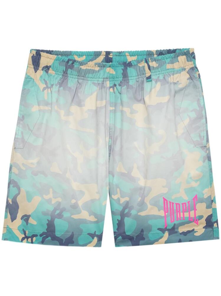 Purple Brand faded camouflage-print swim shorts - Blue Cover