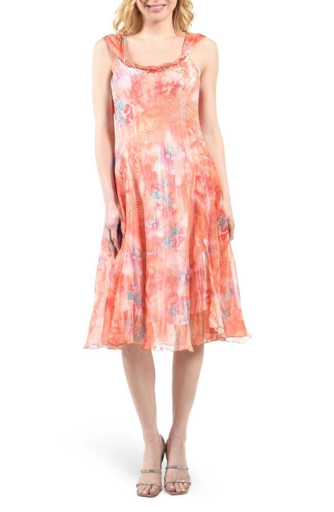 Komarov Scarf Charmeuse & Chiffon A-Line Cocktail Dress in Aloha Sunrise Cover