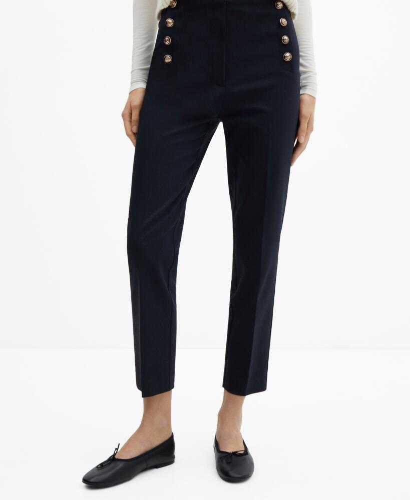 Mango Women's Cropped Button Pants - Navy Cover