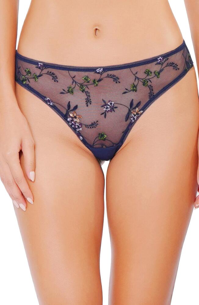 Huit Insouciante Embroidered Thong in Marine Cover