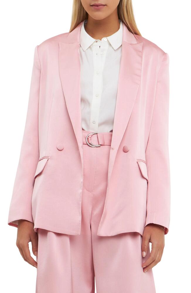 English Factory Drapey Double Breasted Satin Blazer in Pink Cover