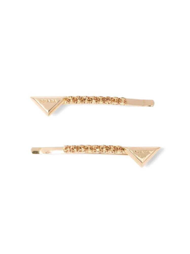 Prada crystal-embellished hair clips (set of two) - Gold Cover