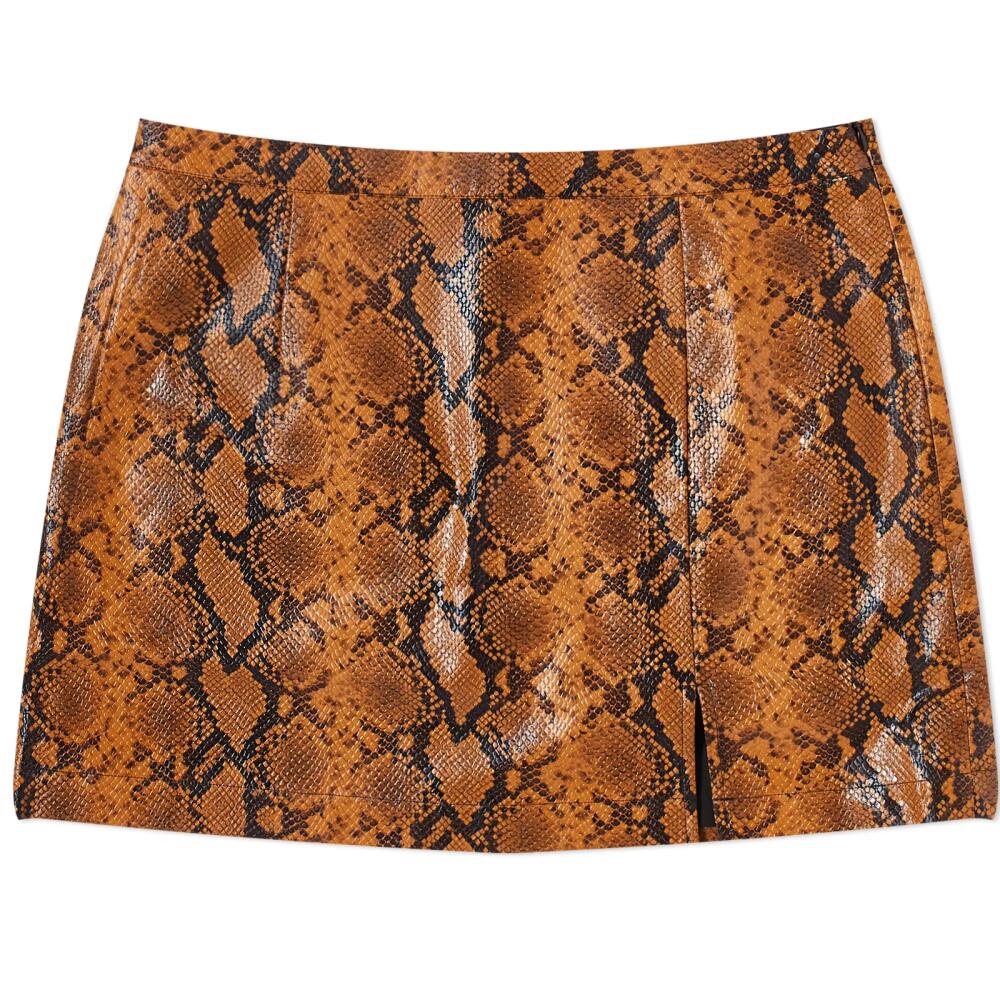 KITRI Women's Collette Snakeskin Vinyl Mini Skirt in Caramel Snakeskin Print Cover