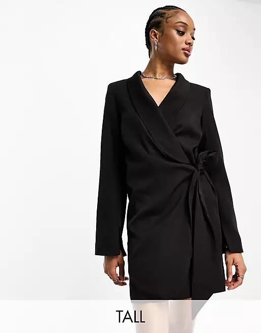 Extro & Vert Tall drape tie side blazer dress in black Cover