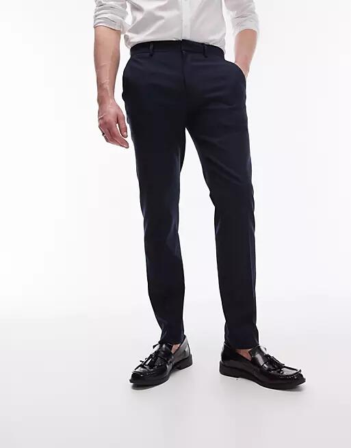 Topman skinny textured suit pants in navy Cover