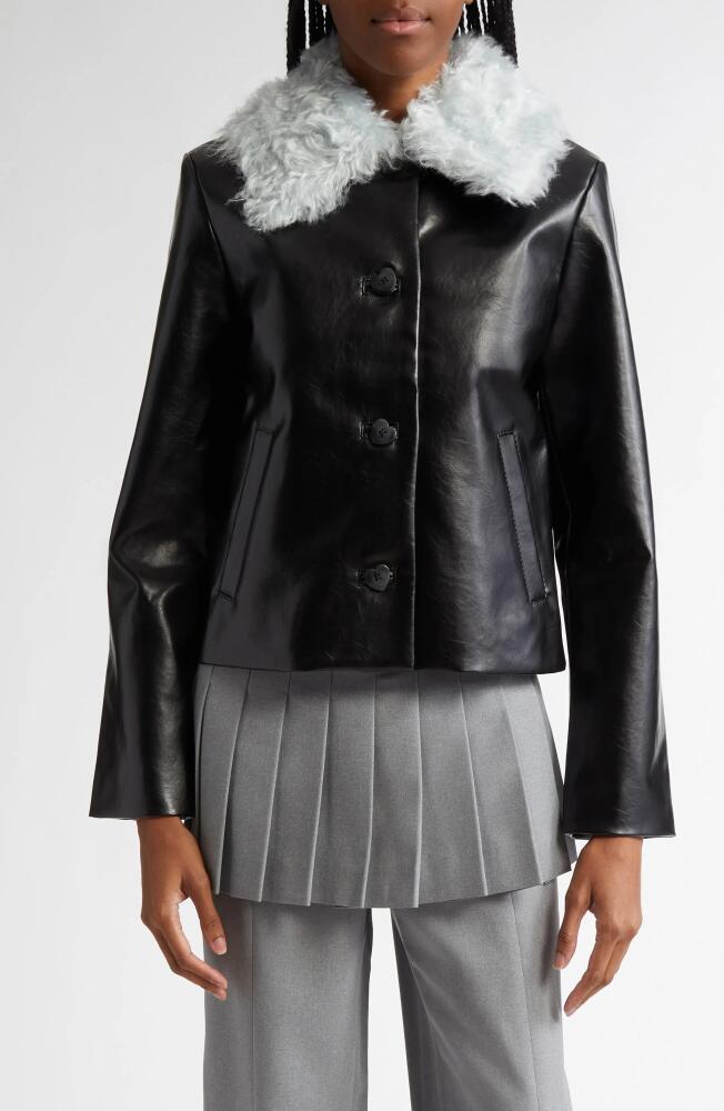 Sandy Liang Maru Faux Leather & Faux Fur Jacket in Black Cover