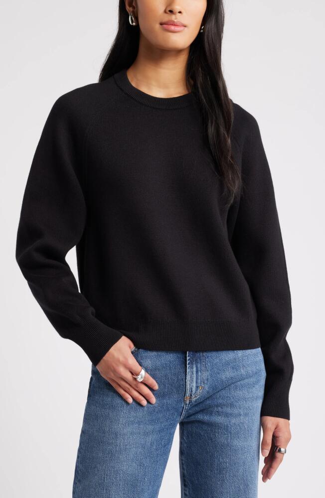 Nordstrom Raglan Sleeve Cotton & Cashmere Blend Crewneck Sweater in Black Rock Cover