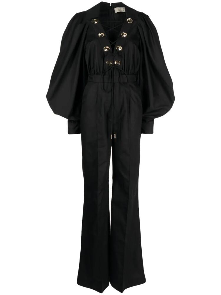 Elie Saab oversized-eyelet flared jumpsuit - Black Cover