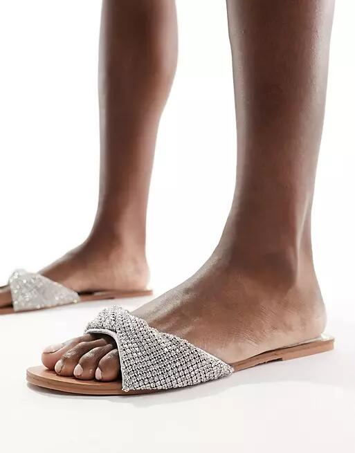 Simmi London Kenya embellished strap flat sandals in silver Cover