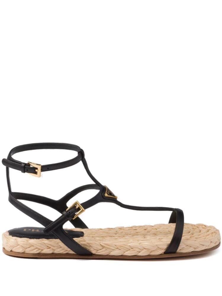 Prada triangle-logo leather sandals - Black Cover