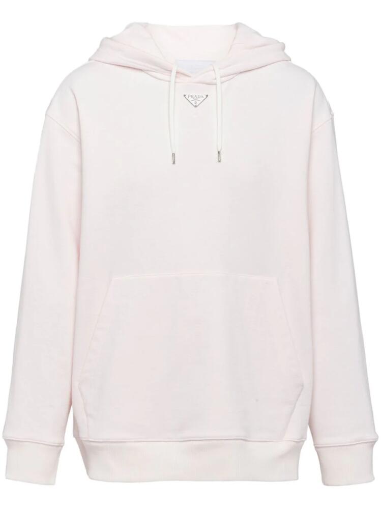 Prada logo-plaque cotton hoodie - Pink Cover