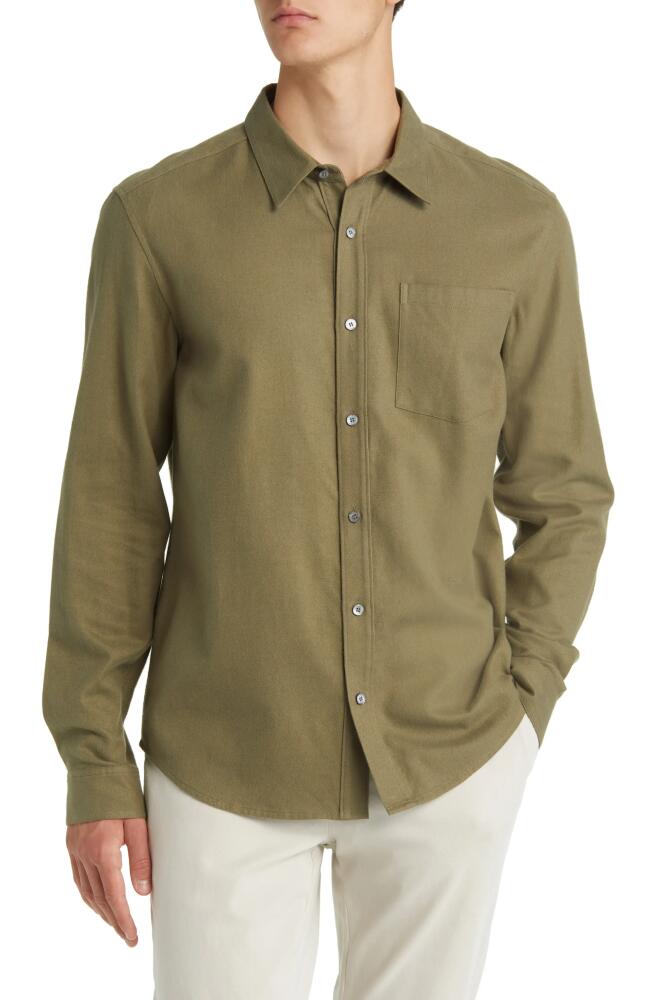 FRAME Brushed Cotton Blend Button-Up Shirt in Khaki Green Cover