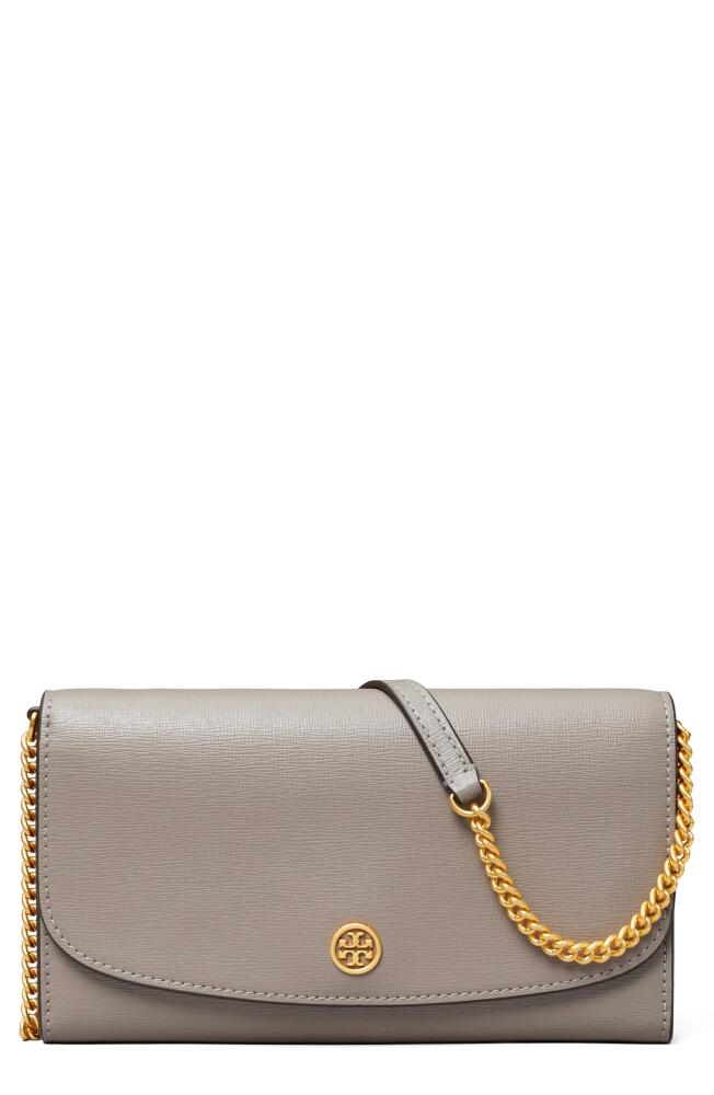 Tory Burch Robinson Leather Wallet on a Chain in Gray Heron Cover