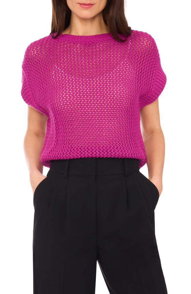 halogen(r) Open Stitch Cotton Crop Sweater Vest in Vivid Plum Purple Cover