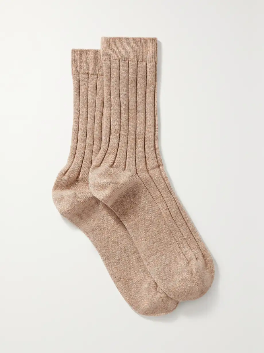 Johnstons of Elgin - Ribbed Cashmere-blend Socks - Neutrals Cover