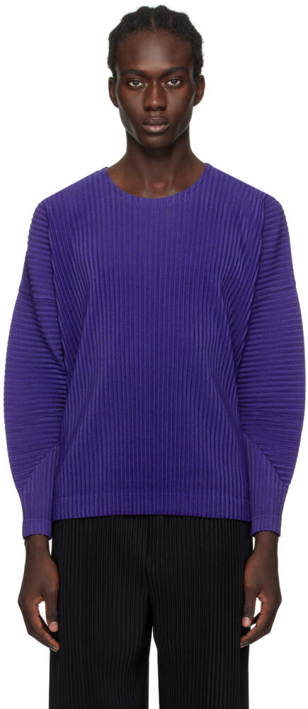 HOMME PLISSÉ ISSEY MIYAKE Blue Heather Pleats Long Sleeve T-Shirt Cover