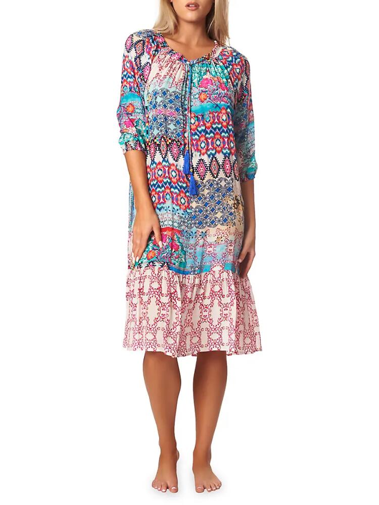 La Moda Clothing Women's Print Flounce Cover Up Dress - Tribal Ikat Cover