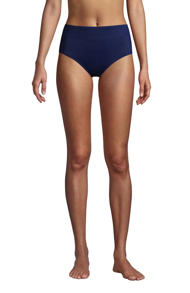 Lands' End Long Torso Tummy Control High Waisted Bikini Swim Bottoms in Deep Sea Navy Cover