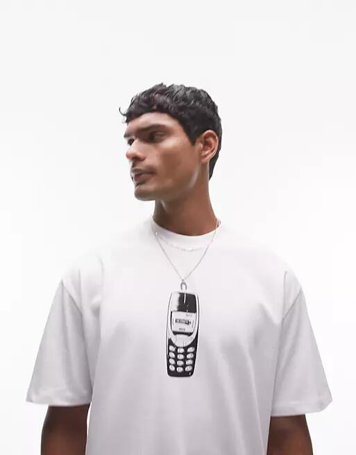 Topman x The Streets premium oversized fit T-shirt with front and back Cell Phone print in white Cover