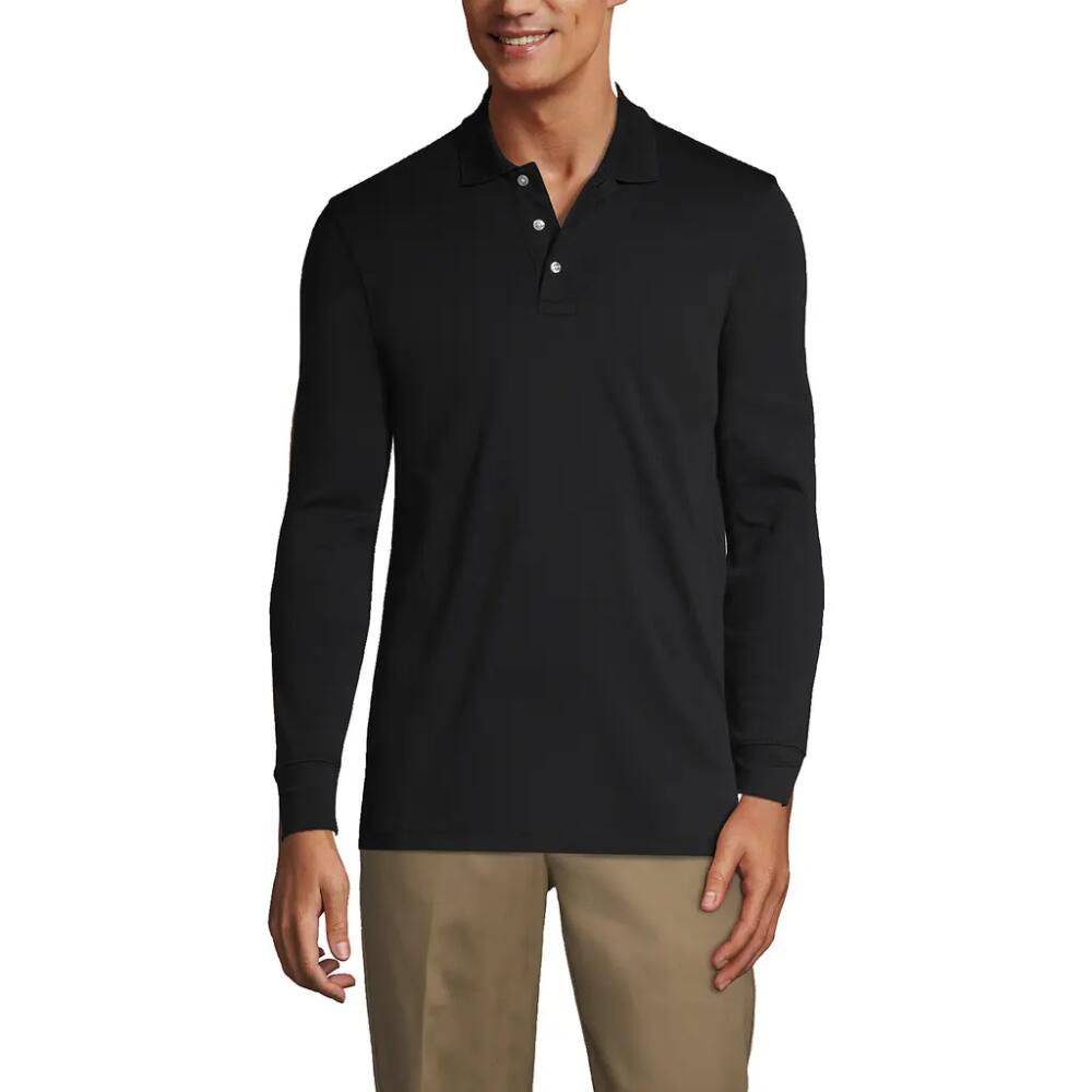 Lands' End School Uniform Long Sleeve Interlock Polo Shirt in Black Cover