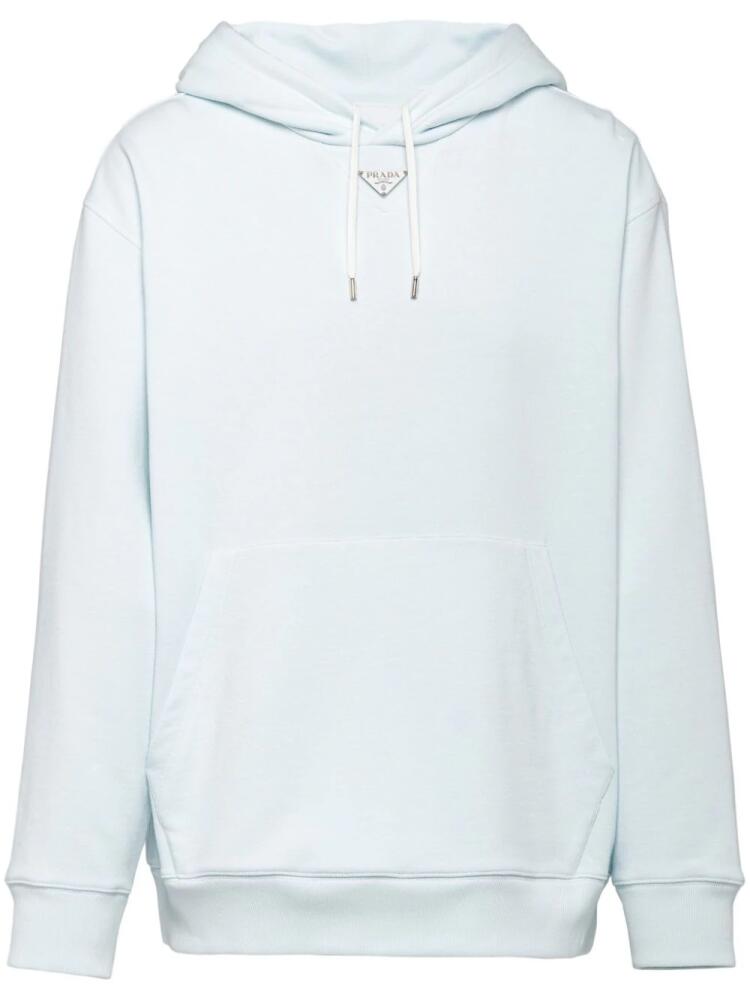 Prada logo-plaque cotton hoodie - Blue Cover