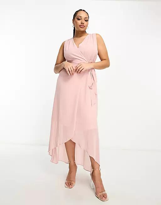 TFNC Plus Bridesmaid chiffon wrap maxi dress in mauve-Pink Cover